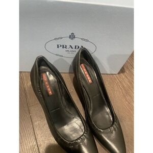 Prada Heels Leather With Scrunch Detail, Almond Toe Shape. 36.5